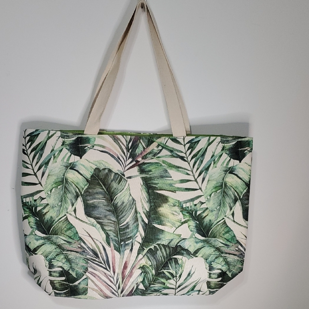 Tropical Green and Cream Canvas Tote Bag